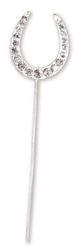 CLUB GREEN DIAMANTÉ Horseshoe ON STEM 2.5X3CM, Metal, Silver, 19.8 x 8.8 x 0.66 cm