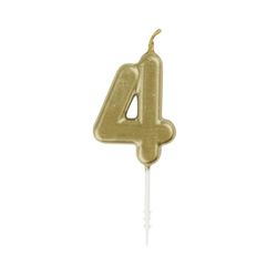 Unique Party 19954 Mini Verjaardagskaars Nummer 4-4.7 inch | Goud | Metallic | 1 Pc