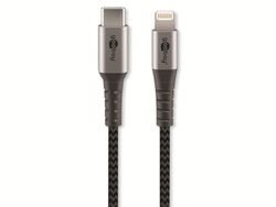 Goobay 49272 Lightning till USB C snabbladdningskabel/MFi Apple laddningskabel, 480 Mbits iPhone-kabel, extremt robust textilkabel/laddningskabel iPhone Apple iPad/grå/2 m