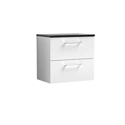 nuie ARN124LSB Arno Modern Bathroom Wall Hung 2 Drawer Vanity Unit with Laminate Worktop, Gloss White