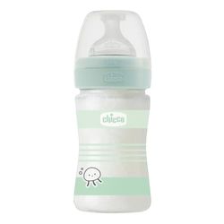 CHICCO Fysio Drinkfles van zachte siliconen en zachte Sense-afwerking, anti-goud, vermindert regeneratie en prikkelbaarheid, glazen fles 150 ml, 0 maanden+, neutraal