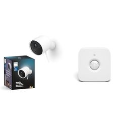 Philips Hue Secure, Telecamera di Sicurezza con Cavo, HD 1080p, per Interni, Bianco + Philips Hue Sensore di Movimento, Accensione e Spegnimento Automatico Luci Smart, Bianco