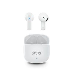 SPC Zion 2 Play Wireless Bluetooth Headphones for 28h Battery with Multiple Charges, Ultra Compact, Touch Control, Hands-Free, Voice Assistant and Super Small USB-C Charging Case - White