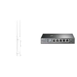 TP-Link Omada EAP225-Outdoor Point d'accès WiFi 5 AC1200 extérieur IP65, 1 Port Ethernet Gigabit Support PoE/PoE+, Itinérance Transparente, Omada Mesh & ER605 Wi-FI Routeur VPN Omada Gigabit