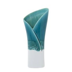 Alexandra House Living Vaas, blauw, wit, keramiek, 10 x 14 x 34 cm