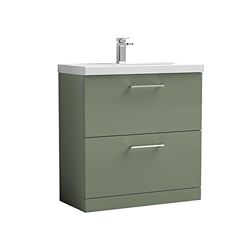 nuie ARN835D Arno Modern Bathroom Floor Standing 2 Drawer Vanity Unit with Thin-Edge Ceramic Basin, 800mm, Satin Green
