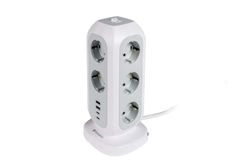 Verbatim EU Stekkertoren, 15-in-1, meervoudige stekkerdoos met 11 euro-stopcontacten, 2 USB-C en 2 USB-A-aansluitingen, multicontactdoos met schakelaar en 2 m verlengkabel, max. 3600 W