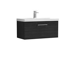 nuie ARN625D Arno Modern Bathroom Wall Hung 1 Drawer Vanity Unit with Thin-Edge Ceramic Basin, Woodgrain Charcoal Black