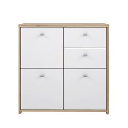 FORTE Best Chest commode met 3 deuren en 2 laden, hout, Artisan eiken/wit, 77,1 x 77,3 x 29,6 cm