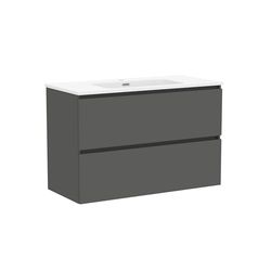 Baikal Mueble de Baño Klay. Mueble MONTADO. 2 Cajones Suspendido con Lavabo. Armario de Baño. Lavabo Ceramico. 100cm Gris Oscuro.