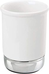 iDesign York Organizador de maquilhagem, pequeno copo porta-escovas de dentes de cerâmica e metal para bancada, copo para guardar maquilhagem, branco e prateado