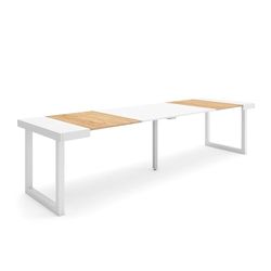 Skraut Home | Uittrekbare consoletafel | eettafel | 300 | voor 14 personen | poten van massief hout | moderne stijl | eiken en wit