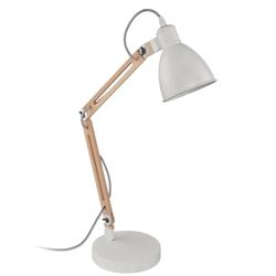 Eglo Lampada da tavolo Torona 1, lampada vintage con design industriale, in legno e metallo, lampada per scrivania di colore bianco, naturale, certificazione FSC, incluso interruttore, attacco E14