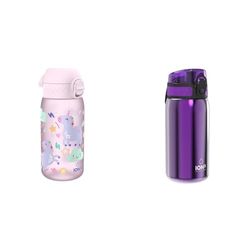 Ion8 Gourde Enfant, 350ml, Anti-Fuite, Facile à Ouvrir, Verrouillage Sécurisé & Gourde Enfant Acier Inox 400ml, Anti-Fuite, Facile à Ouvrir et Nettoyer, Verrouillage Sécurisé, Lavable