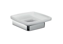 Emco Trend 023000100 - Portasapone in Vetro Satinato, con Supporto Cromato, per saponi a Mano e Sapone Nucleare, Larghezza 120 mm, Vetro Normale
