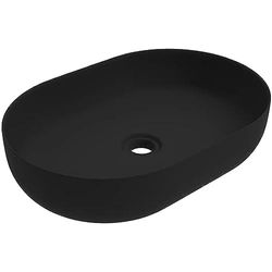 ERCOS Lavabo Ovalado de Cerámica sobre Encimera, Lavabo de Baño Color Negro Mate, Sin Rebosadero, Dimensiones 600x416 mm