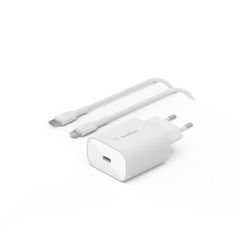 Belkin Cargador de Pared USB-C Power Delivery PPS de 25 W con Cable USB-C a Lightning (MFi), Adaptador de Carga Rápida USB Tipo C PD con PPS para iPhone 14/14 Plus, 13, 12, Pro, Pro Max, Mini y Otros