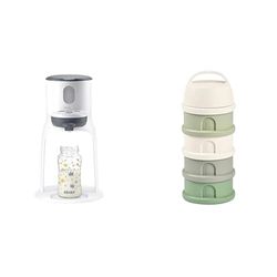 BÉABA, Lot Bib Expresso et Boite Doseuse 4 compartiments, Préparateur-Chauffe Biberon/Petits pots, Distributeur d'eau à Température Exacte, Bain Marie, Blanc et Vert Sauge