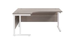 Office Hippo Heavy Duty Corner Desk, Grey Oak, White Frame, 180 x 120 cm