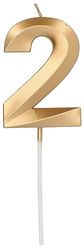 Folat 24232 Taartkaars glamour cijfer/cijfer 2 goud metallic verjaardagskaarsen voor verjaardag, verjaardagsdecoratie, voor kinderfeesten, bruiloften, bedrijfsfeesten, jubilea, 7 cm