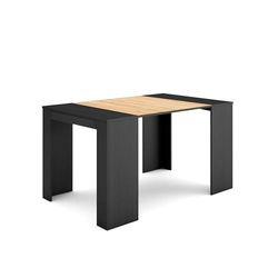 Skraut Home | Consolle allungabile | Tavolo consolle allungabile | 140 | Per 6 persone | Tavolo da pranzo | Stile moderno | Nero e rovere
