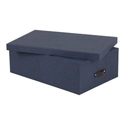 Bigso Box of Sweden INGE Set med 3 förvaringslådor för sovrum, barn, arbete eller badrum – förvaringsbox med lock – förvaringslådor i linneutseende – blå