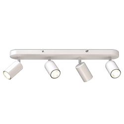 B.K.Licht Faretti da soffitto orientabili, attacco per 4 lampadine GU10 non incluse, plafoniera moderna in metallo bianco opaco, lunga 55cm, lampada da soffitto per salotto, camera da letto o cucina