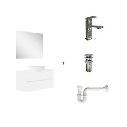 Baikal Pack solución Completa, Incluye: Mueble de Baño, Lavabo cerámico, Grifo, Sifón Extensible y Válvula de desagüe, Mueble MONTADO, Entrega Todo en uno, 2 Cajones con Espejo 120 cm Blanco