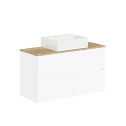 Baikal Conjunto de baño Natura. Mueble de Baño de Fondo Reducido, con Lavabo cerámico sobre Encimera. Mueble Suspendido. Mueble MONTADO. Dos Cajones sin Espejo 90 cm Fondo de 39cm