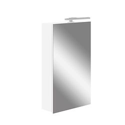Baikal Mobile Camerino con Specchio, Armadietto Ausiliario da Bagno Multiuso, Opzione con o senza Luce LED, Mobile da Parete di facile collocazione, Armadio Montato Camerino con Applique LED 48 cm Bianco