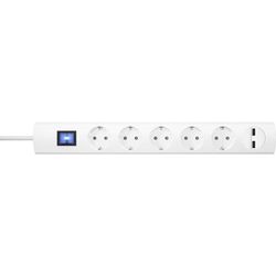 Kopp UNOversal® 233602000 Extensão de 5 tomadas 2 portas USB de 1,4 m com interruptor e grande distância I tomada múltipla com proteção tátil I tomada interior I branca