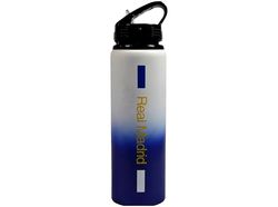 Hy-Pro Officiellt licensierad Real Madrid CF aluminiumflaska – 750 ml, bleknings design, matta, integrerat hopfällbart sugrör, läckagesäker, lätt, bra fotboll presentidé