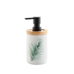 douceur d'intérieur Havane - Dispensador de jabón, diámetro de 7,50 cm x 17 cm, cerámica estampada y bambú