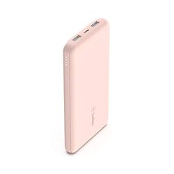 Belkin 10000mAh portable power bank, 10K USB-C portable charger with 1 USB-C port and 2 USB-A ports, battery pack for up to 15W charging for iPhone, Samsung Galaxy, AirPods, iPad, and more - Rose Gold