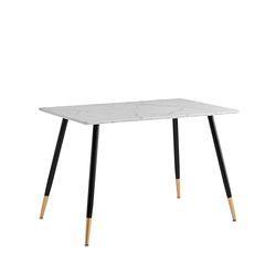 39F FURNITURE DREAM Scandinavian Design Table with White Marble Paper Top Black and Gold Metal Legs for Kitchen, Dining, Living Room, MDF, 110 x 70 x 75 cm