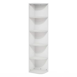 Furinno Pasir Bibliothèque à 5 Niveaux avec Coin étagère Ouverte, Blanc
