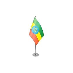 AZ FLAG - Drapeau De Table Ethiopie Prestige - Drapeau Ethiopien De Bureau en Satin avec Hampe De 30cm Et Socle en Métal - 22x15 cm