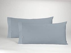 Pack de dos fundas de almohada de algodón peinado, color acero. 45x80 cm