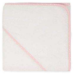 Duffi Baby - Toalla Baño Bebe con Capucha para Bordar. Capa de Baño Infantil 80 x 80 cm. Toalla Bebe Recien Nacido 100% Algodon. Super Suave Absorbente. Niños y niñas. Color Blanco Rosa. 1196-06
