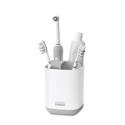 Joseph Joseph EasyStore Suporte porta-escova e pasta de dentes, compatível com escovas elétricas e tradicionais, 3 compartimentos, armazenamento de casa de banho removível, médio, branco/cinzento