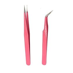 KONAMO Nail Art Tweezers, 2 Pcs Eyelash Extension Tweezers, Stainless Steel Straight and Curve Tip Tweezers, for Eyelash Extensions