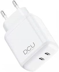 DCU Tecnologic | Caricabatterie, adattatore di ricarica, doppio caricatore USB Type-C Power Delivery 20 W + 20 W, bianco