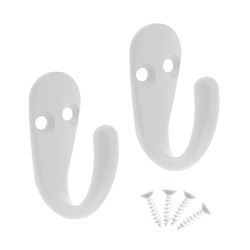 Select Hardware HK0220B - 2 ganchos individuales para bata con tornillos, color blanco, para puerta y pared, para baño, dormitorio, sala de estar, pasillo (paquete de 2)