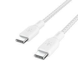 Belkin Cavo da USB Tipo C a USB-C, Power Delivery da 100 W, certificazione USB-IF, cavo USB 2.0 con esterno in nylon a doppia intrecciatura per iPhone 16/15, iPad Pro, MacBook, Galaxy, 2 m, bianco