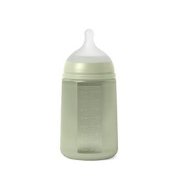 Suavinex, Biberon avec Bouteille en Silicone et Tétine Symétrique SX Pro, Souple et Flexible, avec Valve Anti-colique, Biberon à Debit Moyen (M), pour Bébés +3 Mois. Colour Essence, Vert