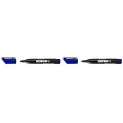 Kores - K-Marker XP1: Blue Permanent Marker Pens, Round Tip with Waterproof and Low-Odour Ink, for All Surfaces, Single Pack (Pack of 2)