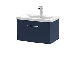 Hudson Reed JNU1722A Juno Modern Bathroom Wall Hung Single Drawer Vanity with Mid-Edge Ceramic Basin, 600mm, Matt Electric Blue