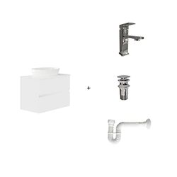 Baikal Pack solución Completa. Incluye: Mueble de Baño, Lavabo cerámico, Grifo, Sifón Extensible y Válvula de desagüe. Mueble MONTADO. Entrega Todo en uno. 2 Cajones Sin Espejo 70 cm Blanco