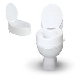 Mobiclinic®, Toilet Seat Riser with Lid, 5,5 inches (14 cm), Raised Toilet Seats for Elderly, Titán, Adaptable to Oval Toilets, Elevated Toilet Seat for Adults, White
