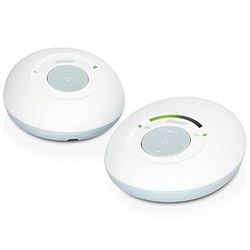 Alecto DBX110 babymonitor ljud – digital babymonitor med DECT – 300 m räckvidd – kompakt design – LED-volymskala – VOX-funktion – låg strålning – vit